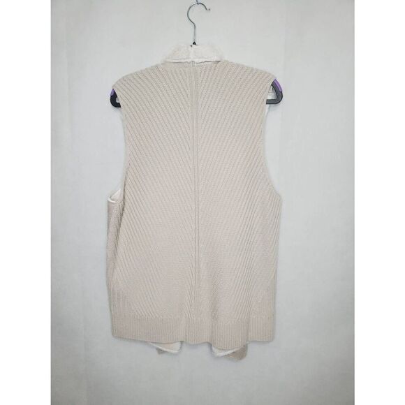 Chico's Faux Suede Faux Fur Open Front Neutral Soft Wool Blend Sweater Vest - Picture 5 of 8